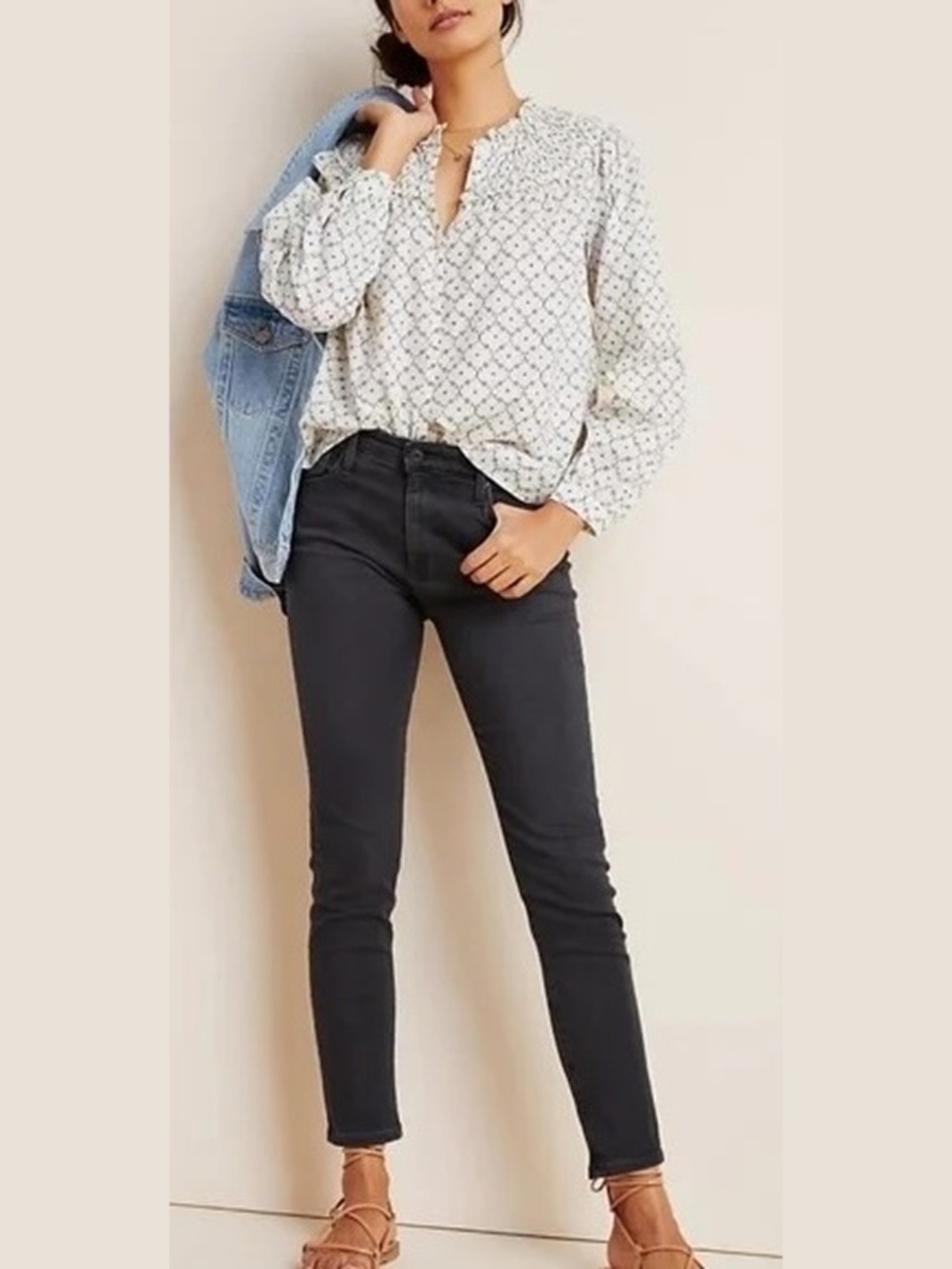 Anthropologie AG Stevie Straight High-Rise Slim Jeans Washed Black Size 28